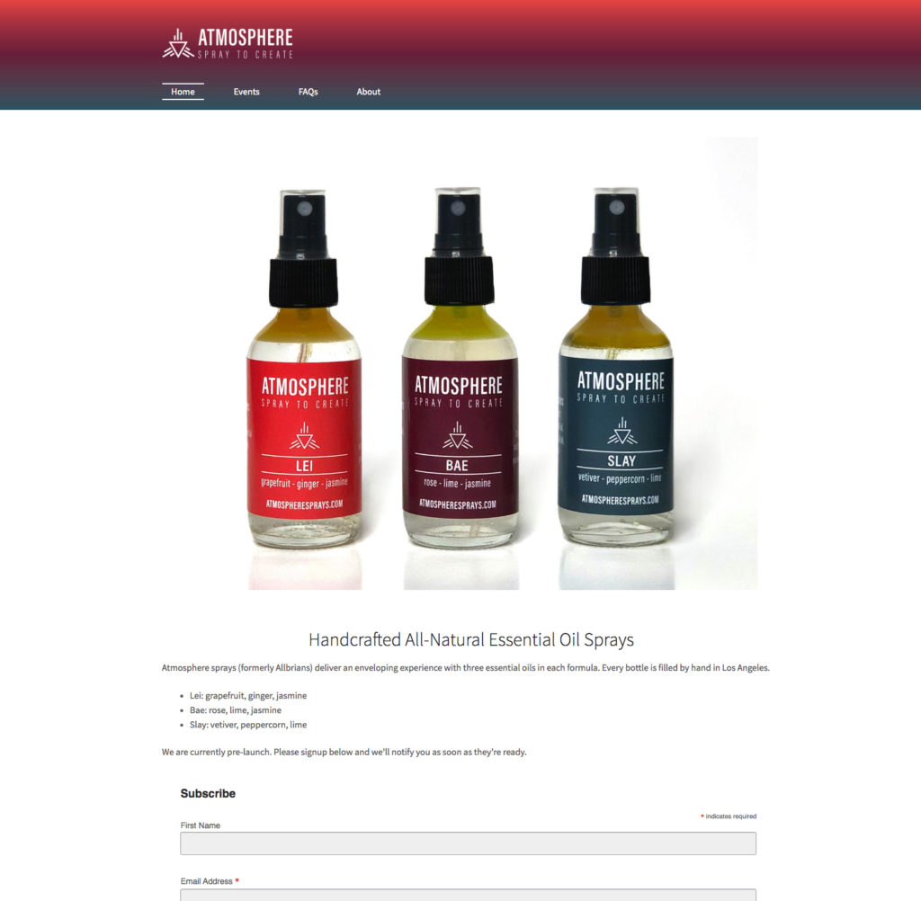 Atmosphere Sprays website