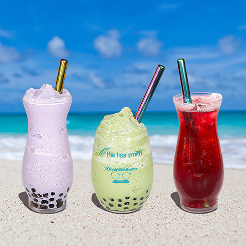 iced drinks on beach